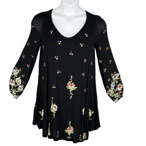 Free People Womens S Boho Floral Embroidered Oxford Black Mini Swing Dress